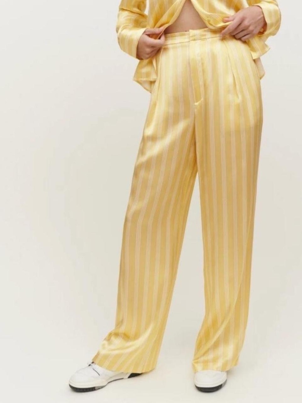 Reformation Yellow and White Striped Trousers